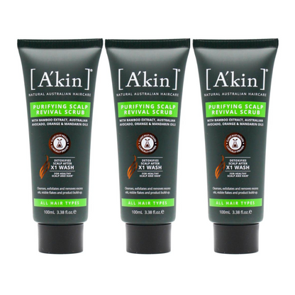 3x Akin Purifying Scalp Revival Scrub With Bamboo Extract, Australian Avocado, Orange & Mandarin Oils 100ml
