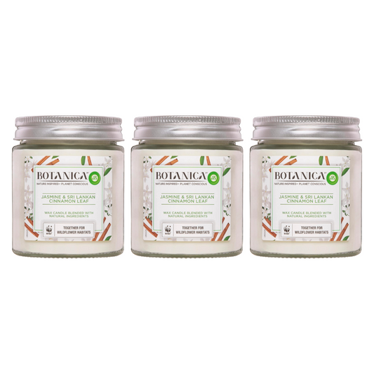 3x Air Wick Botanica Jasmine and Sri Lankan Cinnamon Leaf Candle 205g