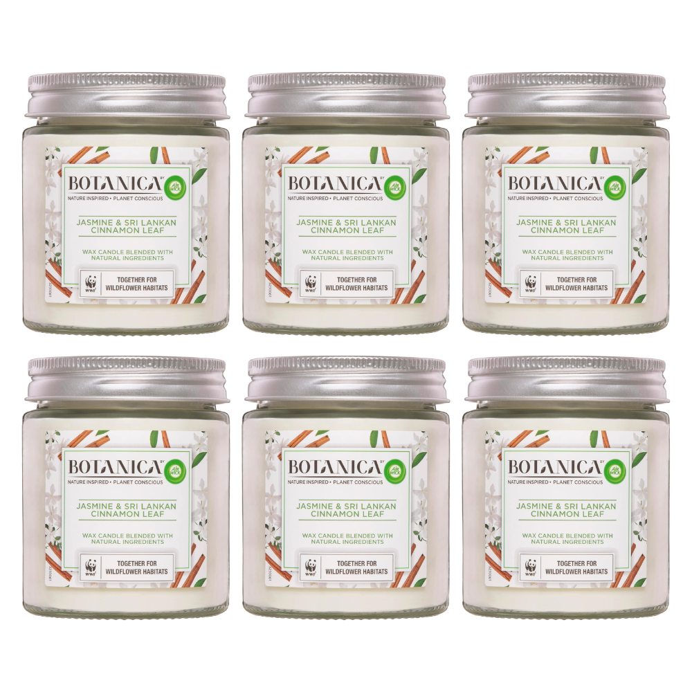 6x Air Wick Botanica Jasmine and Sri Lankan Cinnamon Leaf Candle 205g