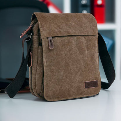 OSKA Men's Casual Canvas Shoulder Bag Coffee - Makeup Warehouse Australia 