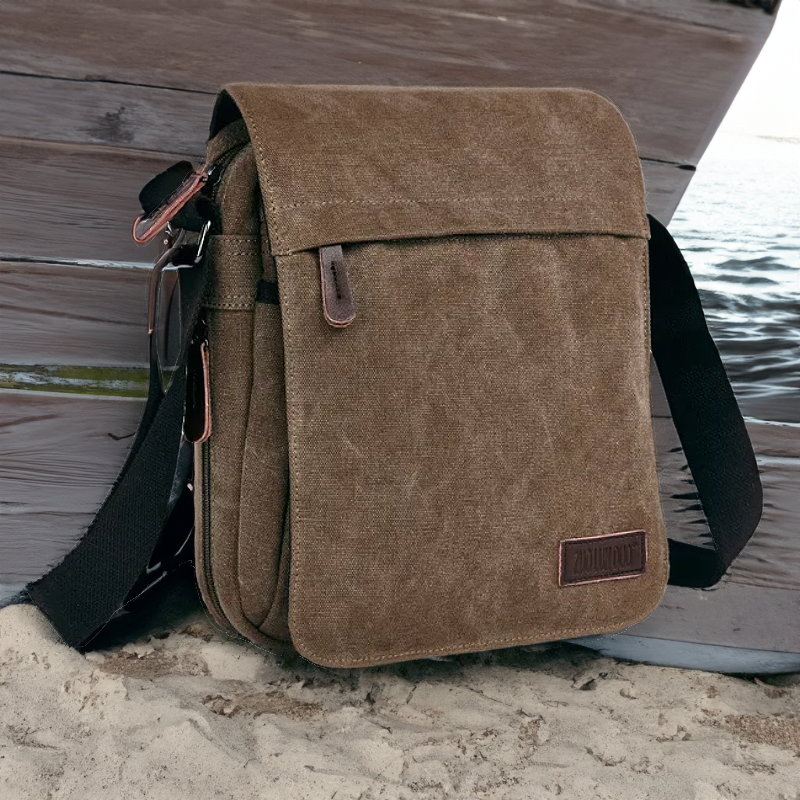 OSKA Men's Casual Canvas Shoulder Bag Coffee - Makeup Warehouse Australia 