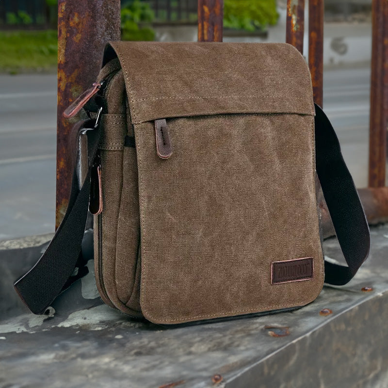 OSKA Men's Casual Canvas Shoulder Bag Coffee - Makeup Warehouse Australia 