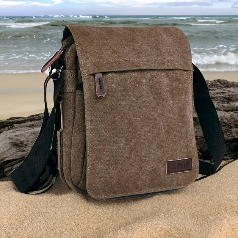 OSKA Men's Casual Canvas Shoulder Bag Coffee - Makeup Warehouse Australia 