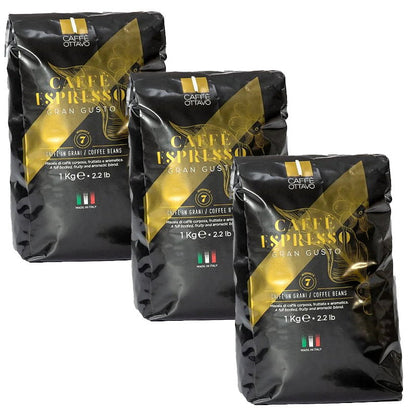 3x Caffè Ottavo Premium Italian Coffee Gran Gusto Coffee Beans 1kg