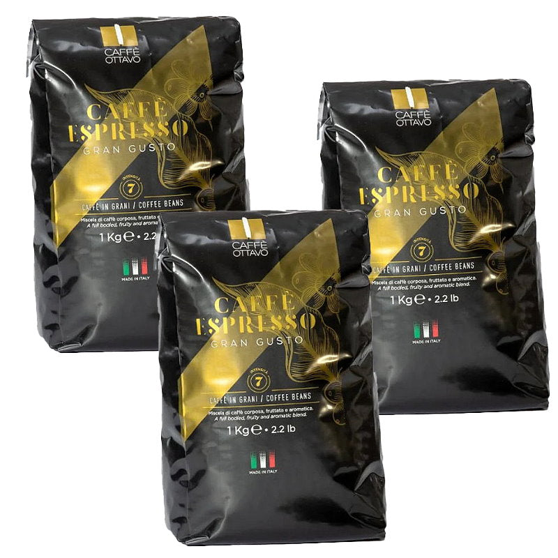 3x Caffè Ottavo Premium Italian Coffee Gran Gusto Coffee Beans 1kg