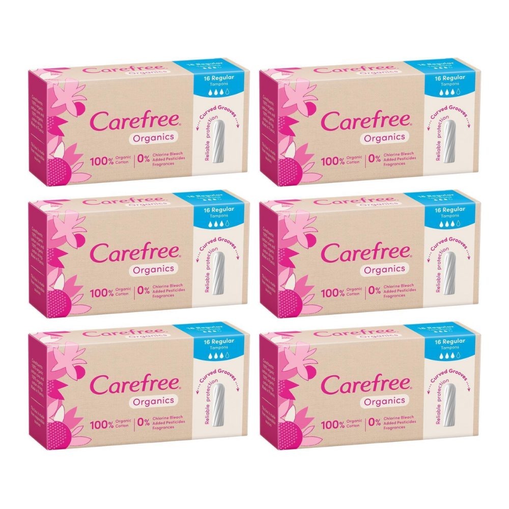 6x Carefree Organic Tampon Regular 16pk