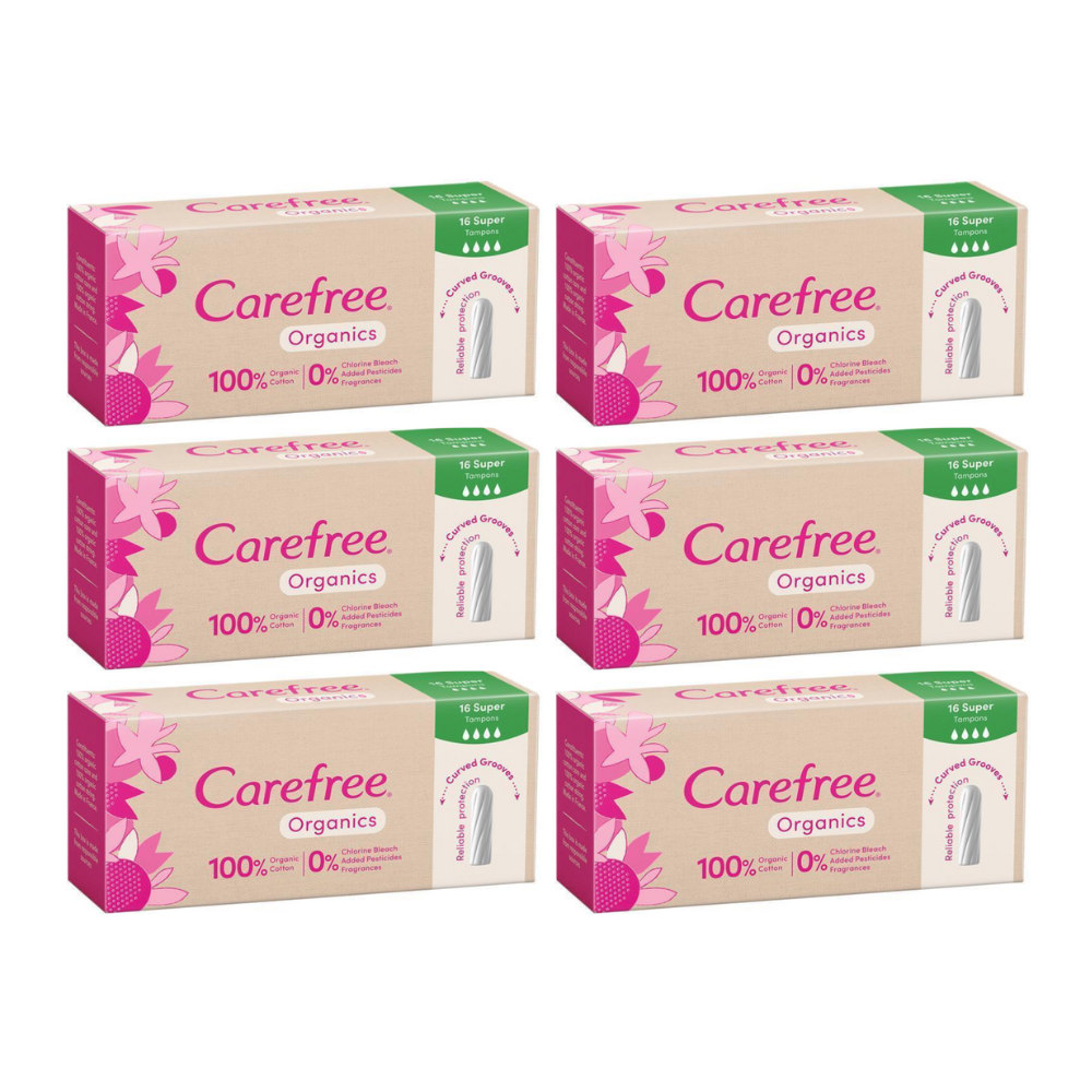 6x Carefree Organic Tampon Super 16pk