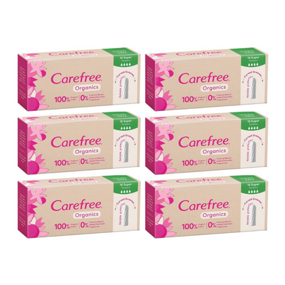 6x Carefree Organic Tampon Super 16pk