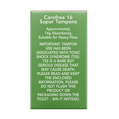 3x Carefree Organic Tampon Super 16pk