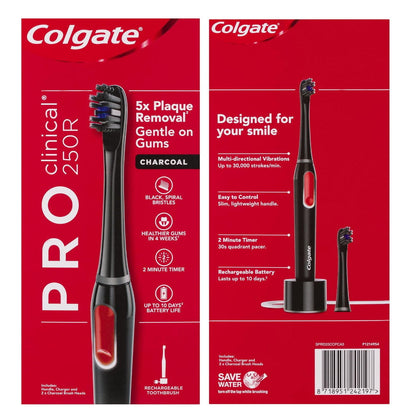 2x Colgate Pro Clinical 250R Charcoal Rechargeable Toothbrush