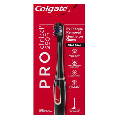 2x Colgate Pro Clinical 250R Charcoal Rechargeable Toothbrush