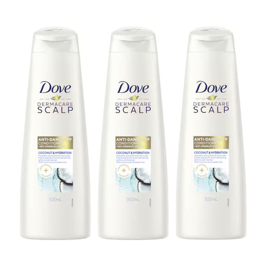 3x Dove Dermacare Scalp Anti-Dandruff Conditioner Coconut and Hydration 300ml