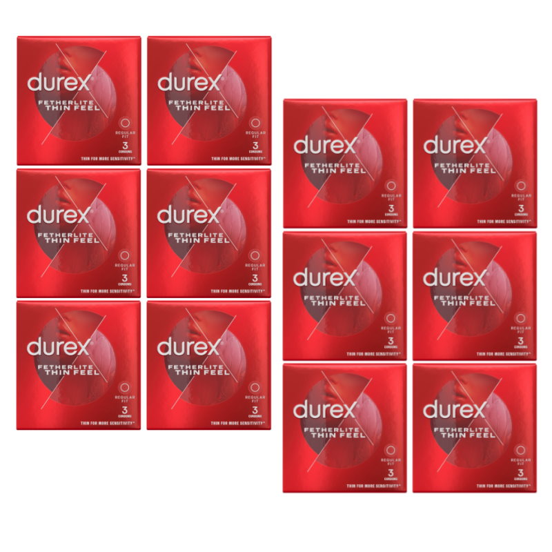 12x Durex Thin Feel Regular Fit Lubricated Condoms Pack of 3
