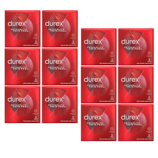 12x Durex Thin Feel Regular Fit Lubricated Condoms Pack of 3
