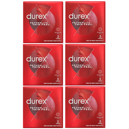 6x Durex Thin Feel Regular Fit Lubricated Condoms Pack of 3