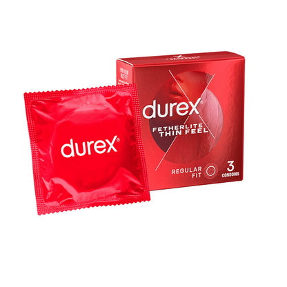 Durex condoms in red packaging on a white background