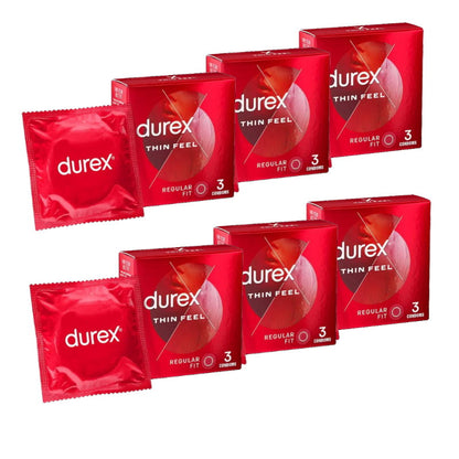 12x Durex Thin Feel Regular Fit Lubricated Condoms Pack of 3