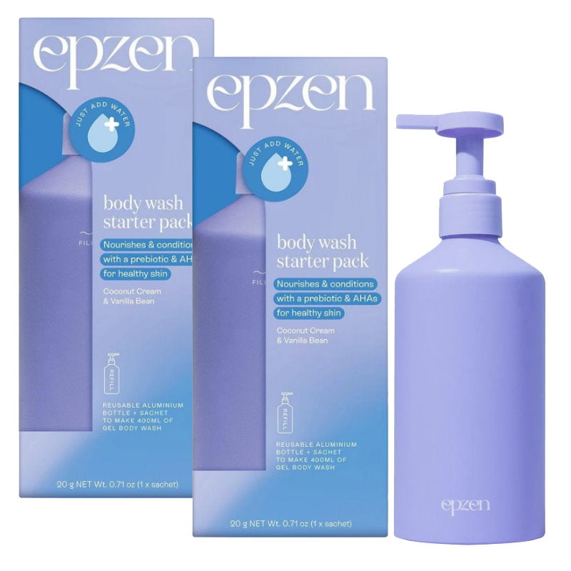 2x Epzen Body Wash Starter Pack Aluminium Bottle + 1 Refill Coconut Cream and Vanilla Bean