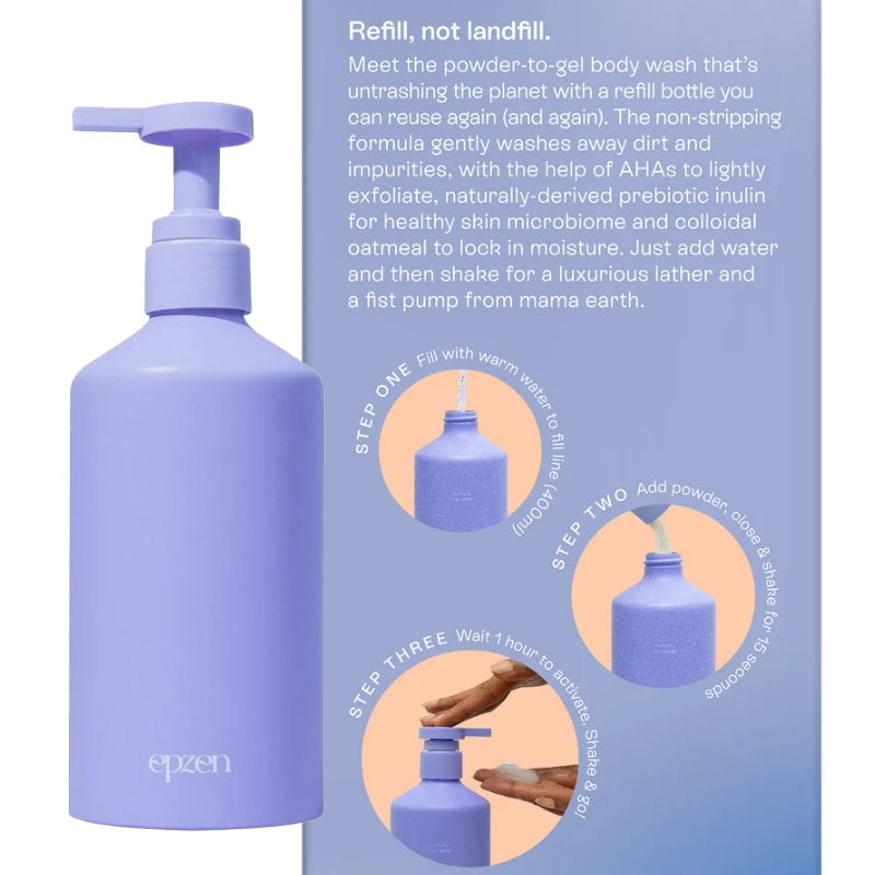 3x Epzen Body Wash Starter Pack Aluminium Bottle + 1 Refill Coconut Cream and Vanilla Bean