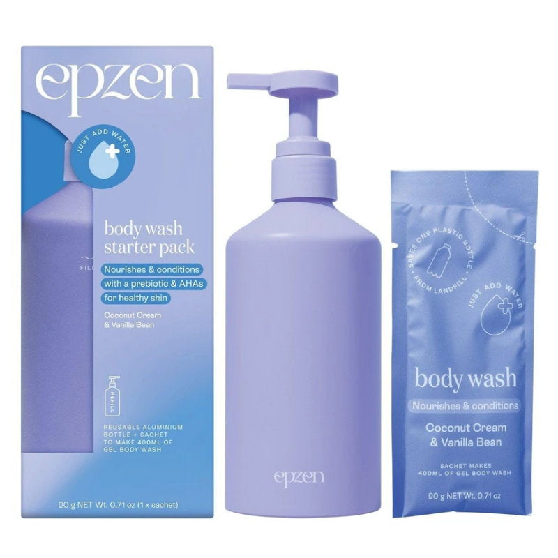 2x Epzen Body Wash Starter Pack Aluminium Bottle + 1 Refill Coconut Cream and Vanilla Bean