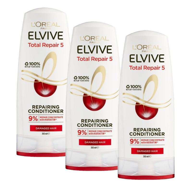 3x L'Oreal Elvive Total Repair 5 Repairing Conditioner 300mL