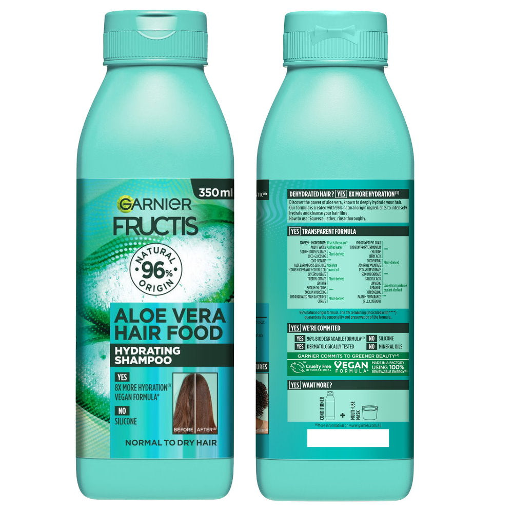 6x Garnier Fructis Hair Food Hydrating Aloe Vera Shampoo For Normal to Dry Hair 350ml