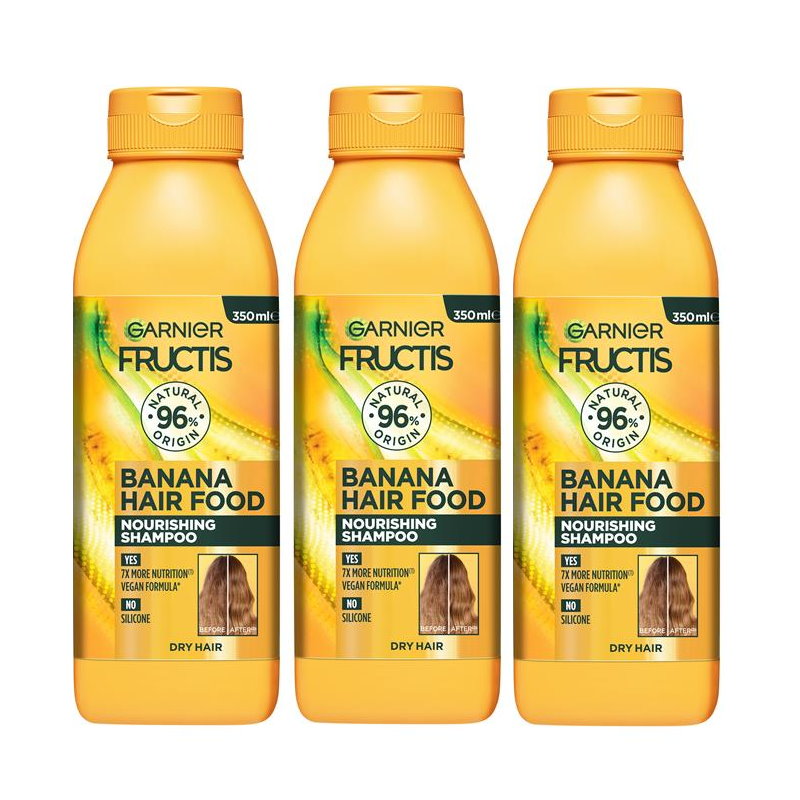 3x Garnier Fructis Hair Food Nourishing Banana Shampoo For Dry Hair 350ml