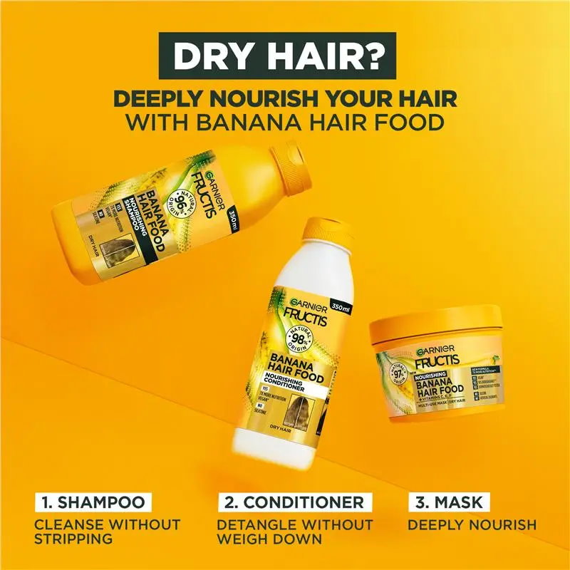 6x Garnier Fructis Hair Food Nourishing Banana Shampoo For Dry Hair 350ml