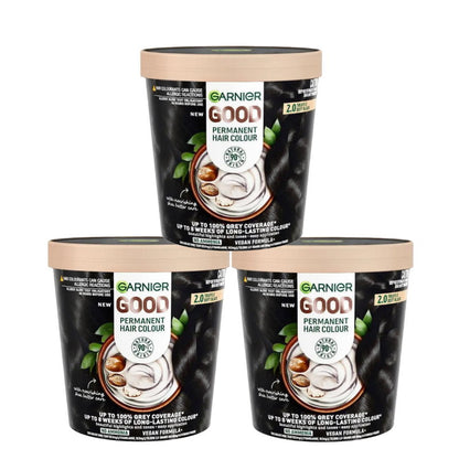 3x Garnier Good Permanent Hair Colour 2.0 Truffle Soft Black