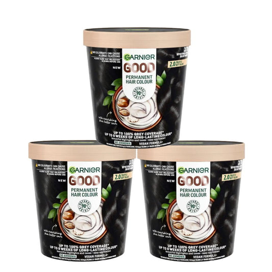 3x Garnier Good Permanent Hair Colour 2.0 Truffle Soft Black