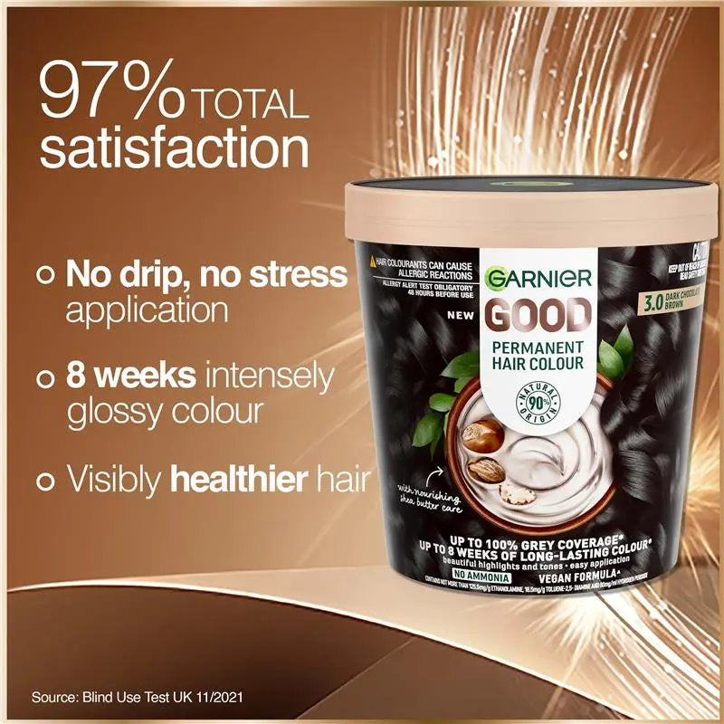 12x Garnier Good Permanent Hair Colour 3.0 Dark Chocolate Brown