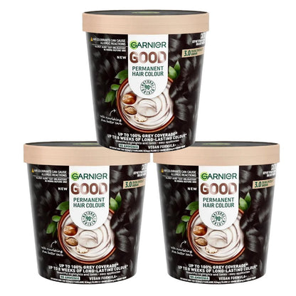 3x Garnier Good Permanent Hair Colour 3.0 Dark Chocolate Brown