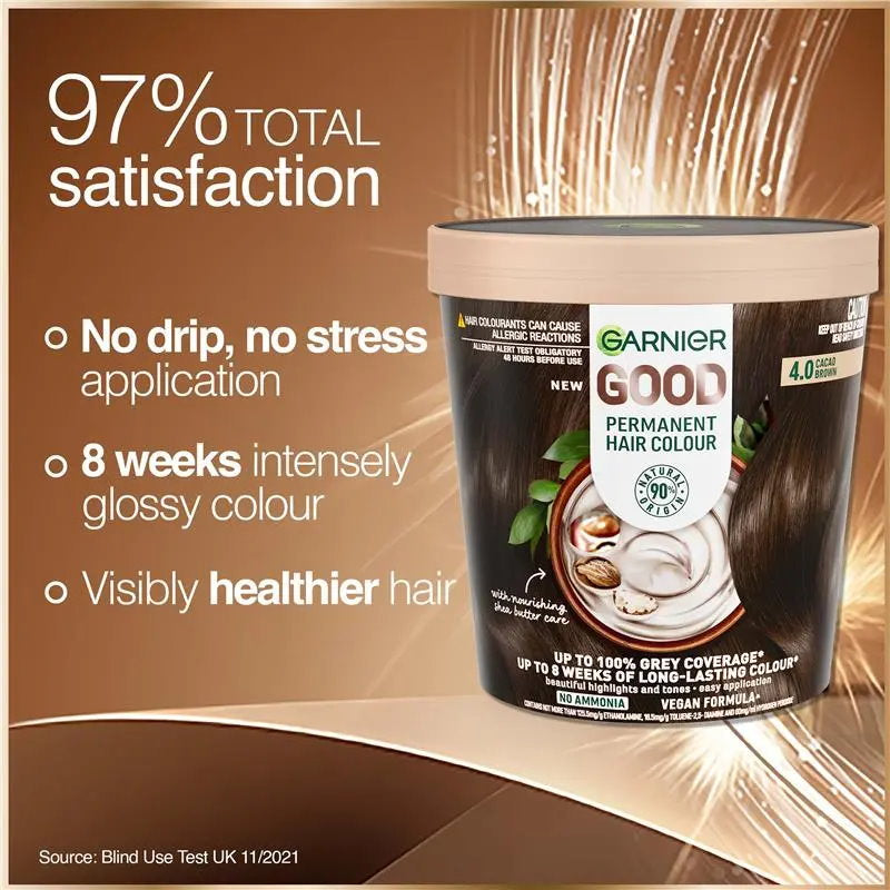 6x Garnier Good Permanent Hair Colour 4.0 Cacao Brown