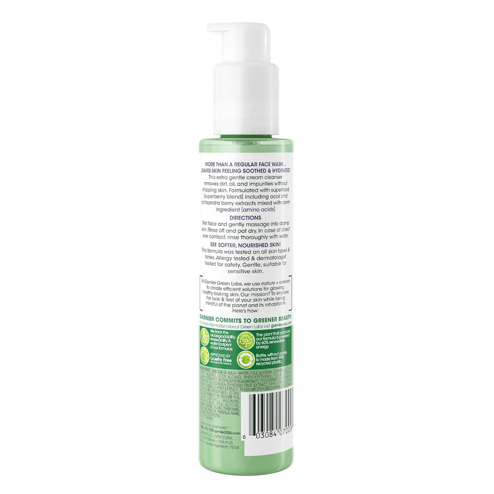 3x Garnier Green Labs Ultra Soothing Cream Cleanser Amino Berry 150ml