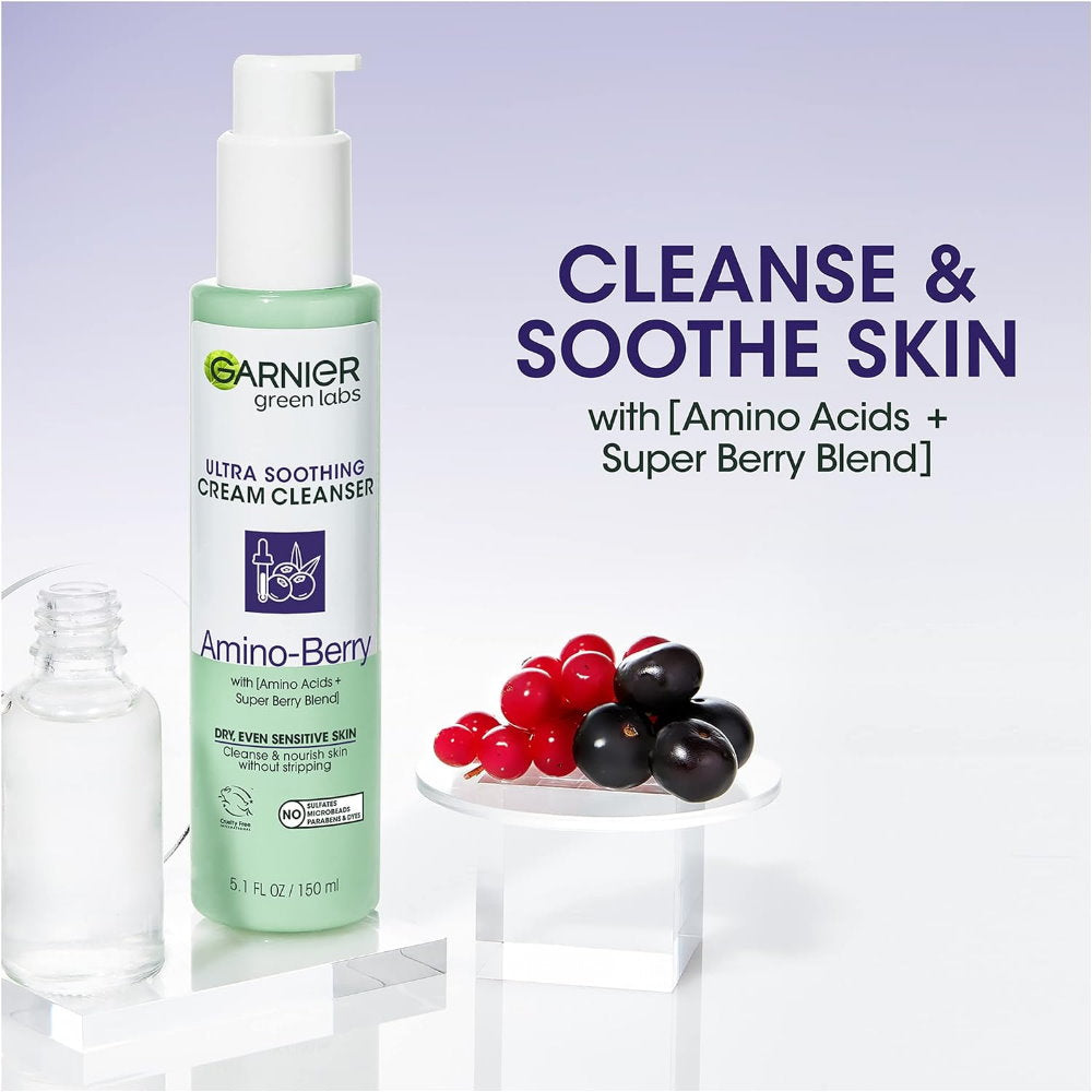 3x Garnier Green Labs Ultra Soothing Cream Cleanser Amino Berry 150ml