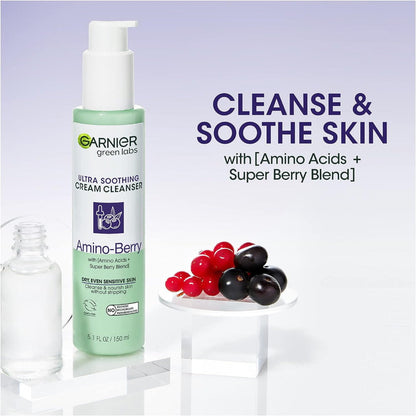 3x Garnier Green Labs Ultra Soothing Cream Cleanser Amino Berry 150ml