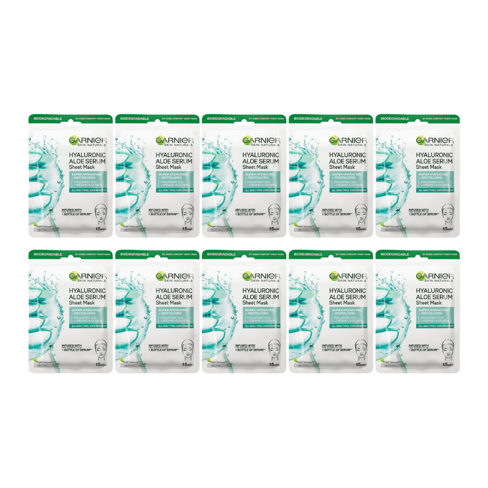 10x Garnier Hydra Bomb Hyaluronic Aloe Vera Serum Sheet Mask 1 x 28g