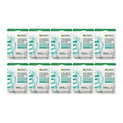 10x Garnier Hydra Bomb Hyaluronic Aloe Vera Serum Sheet Mask 1 x 28g