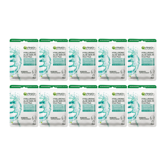 10x Garnier Hydra Bomb Hyaluronic Aloe Vera Serum Sheet Mask 1 x 28g
