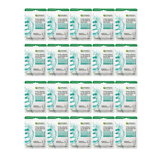 20x Garnier Hydra Bomb Hyaluronic Aloe Vera Serum Sheet Mask 1 x 28g