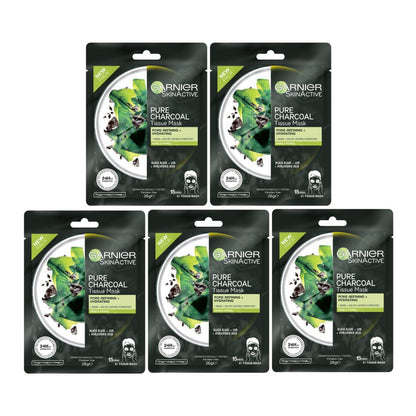 5x Garnier Pure Charcoal Tissue Face Masks 28g