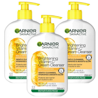 3x Garnier Brightening Vitamin C Cream Cleanser 250ml