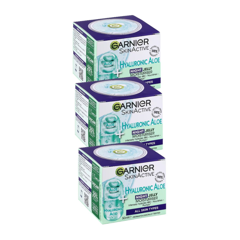 3x Garnier Skin Active Hyaluronic Aloe Hydrating Night Jelly Moisturiser 50ml