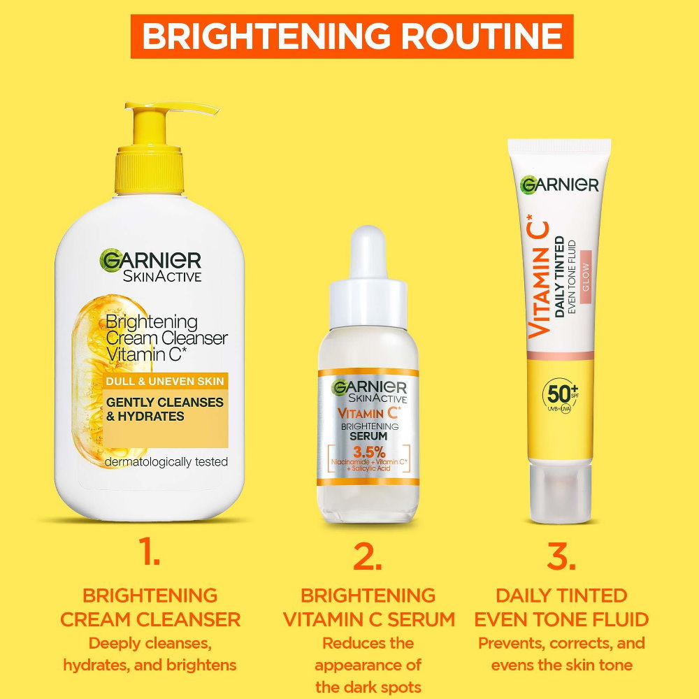 3x Garnier Vitamin C Glow Daily Tinted Even Tone Fluid SPF50+ 40ml