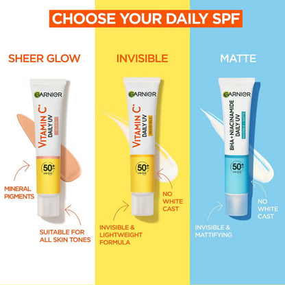 3x Garnier Vitamin C Glow Daily Tinted Even Tone Fluid SPF50+ 40ml