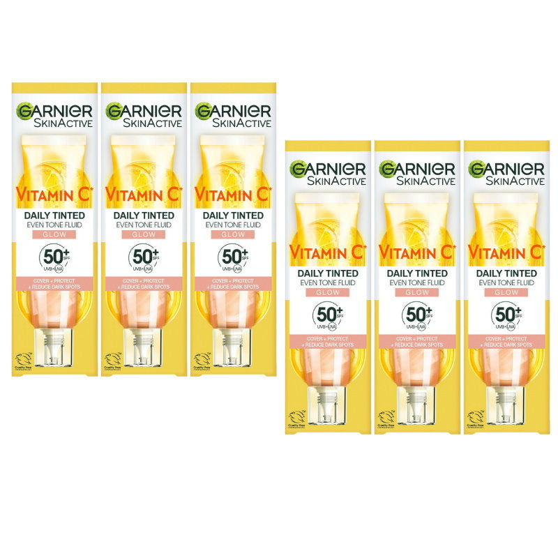 6x Garnier Vitamin C Glow Daily Tinted Even Tone Fluid SPF50+ 40ml