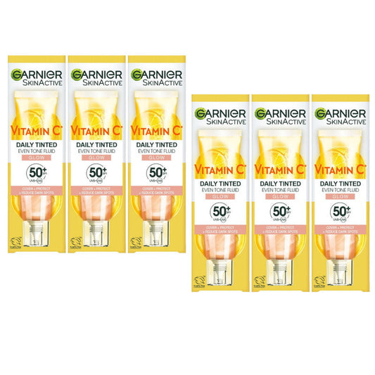 6x Garnier Vitamin C Glow Daily Tinted Even Tone Fluid SPF50+ 40ml