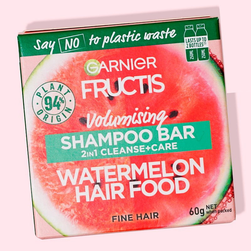 6x Garnier Watermelon Hair Food Volumising Cleanse and Care Shampoo Bar 60g