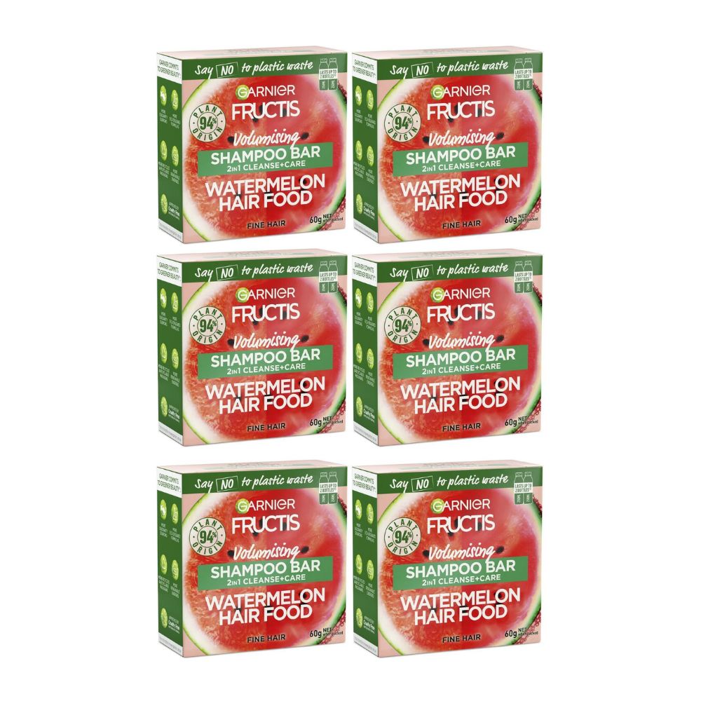 6x Garnier Watermelon Hair Food Volumising Cleanse and Care Shampoo Bar 60g