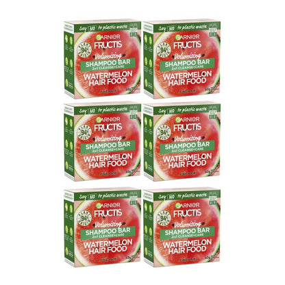 6x Garnier Watermelon Hair Food Volumising Cleanse and Care Shampoo Bar 60g